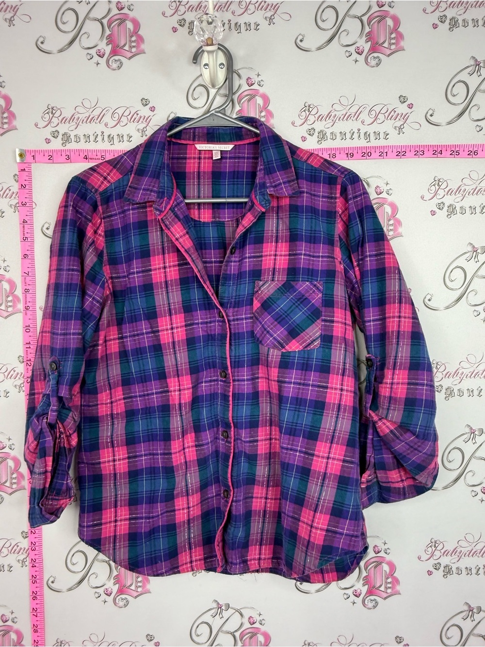 Victoria's Secret shirt Pink & Purple Plaid Button-Down Shirt